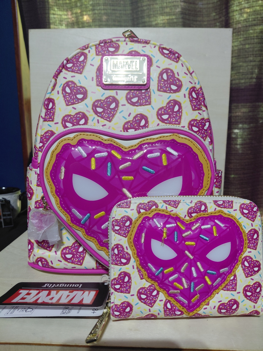 Loungefly Spiderman Sprinkle Donut Mask Backpack/matching Zip Around Wallet